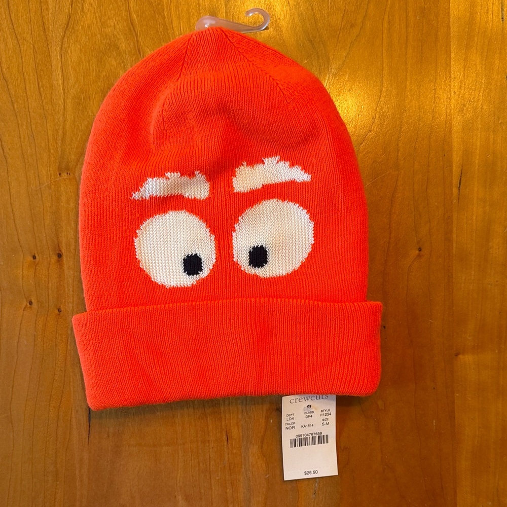 Crewcuts Vibrant Orange Kids Beanie with Playful Eyes